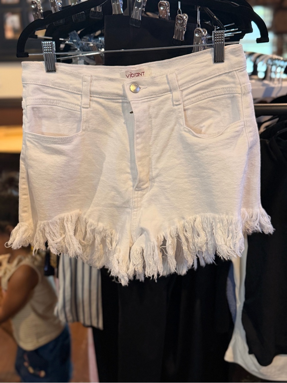 Vibrant White Frayed Hem Denim Shorts